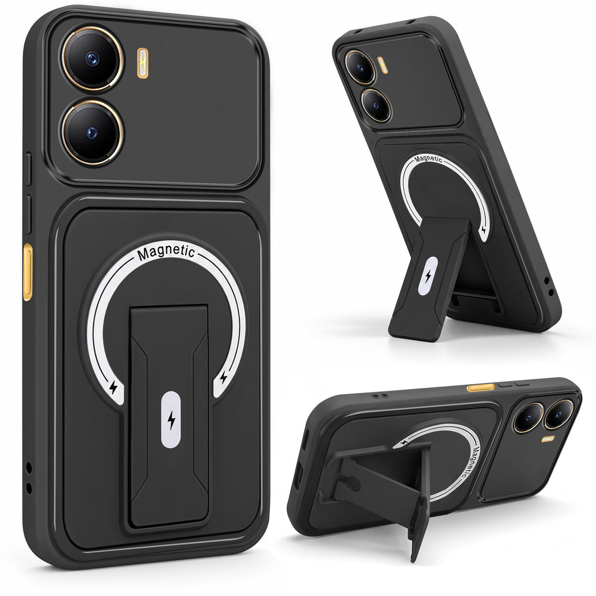 For Vivo Y56 5G Back Case Cover Metallic (Hybrid Armor Kickstand | MagSafe Compatible | Camera Protection Shockproof)