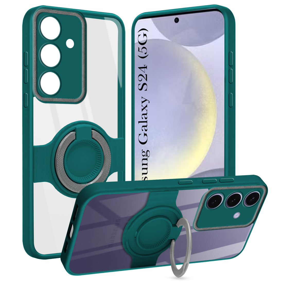 For Samsung Galaxy S24 Back Cover Case with stand (Built-in Ring Holder Kickstand | Lifetime Anti Yellow | Camera Protection)
