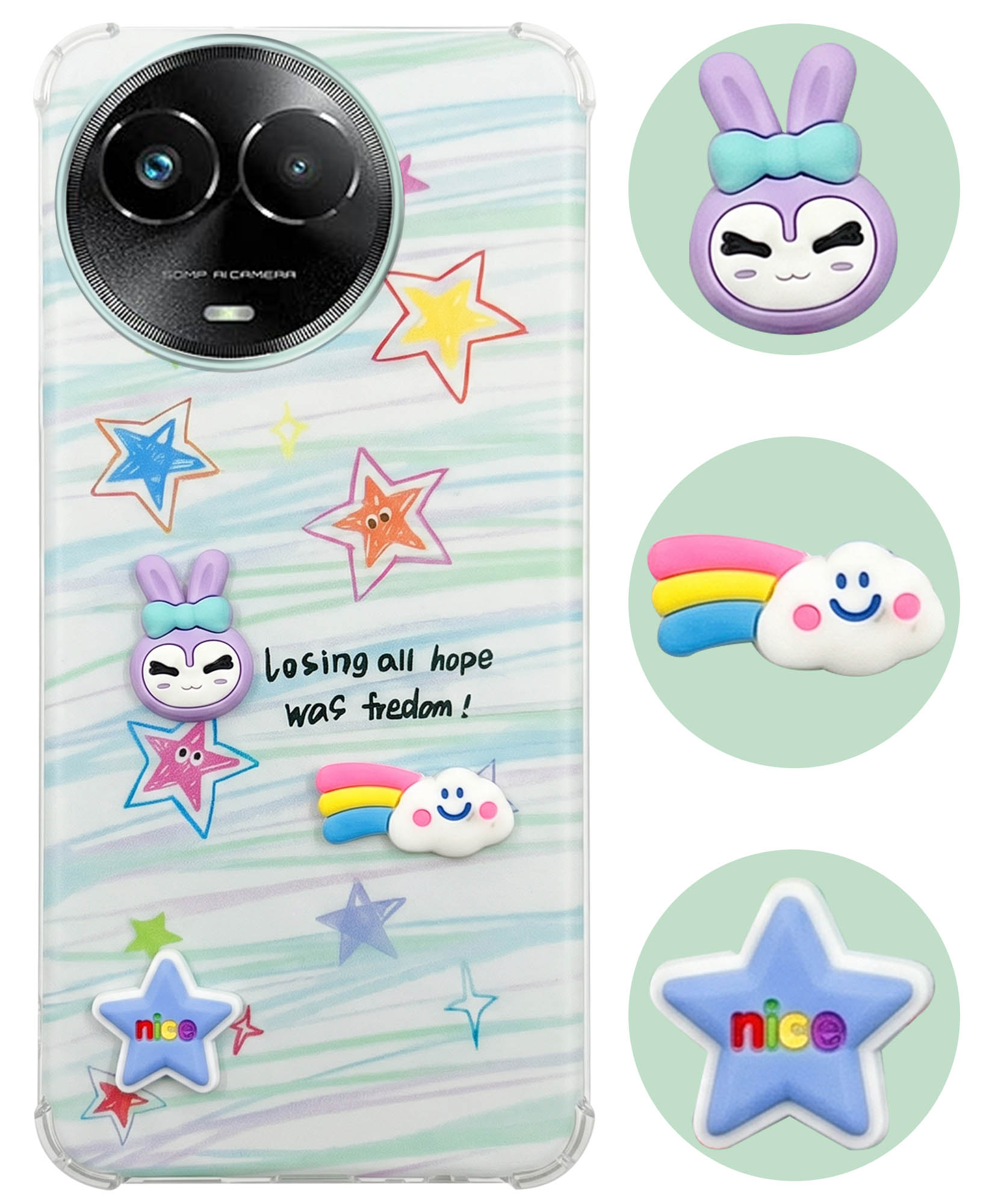 For Realme C67 Back Cover Case (3D Cute Cartoons | Hard Back Side Soft | Matte Premium Finish | HD Printing)