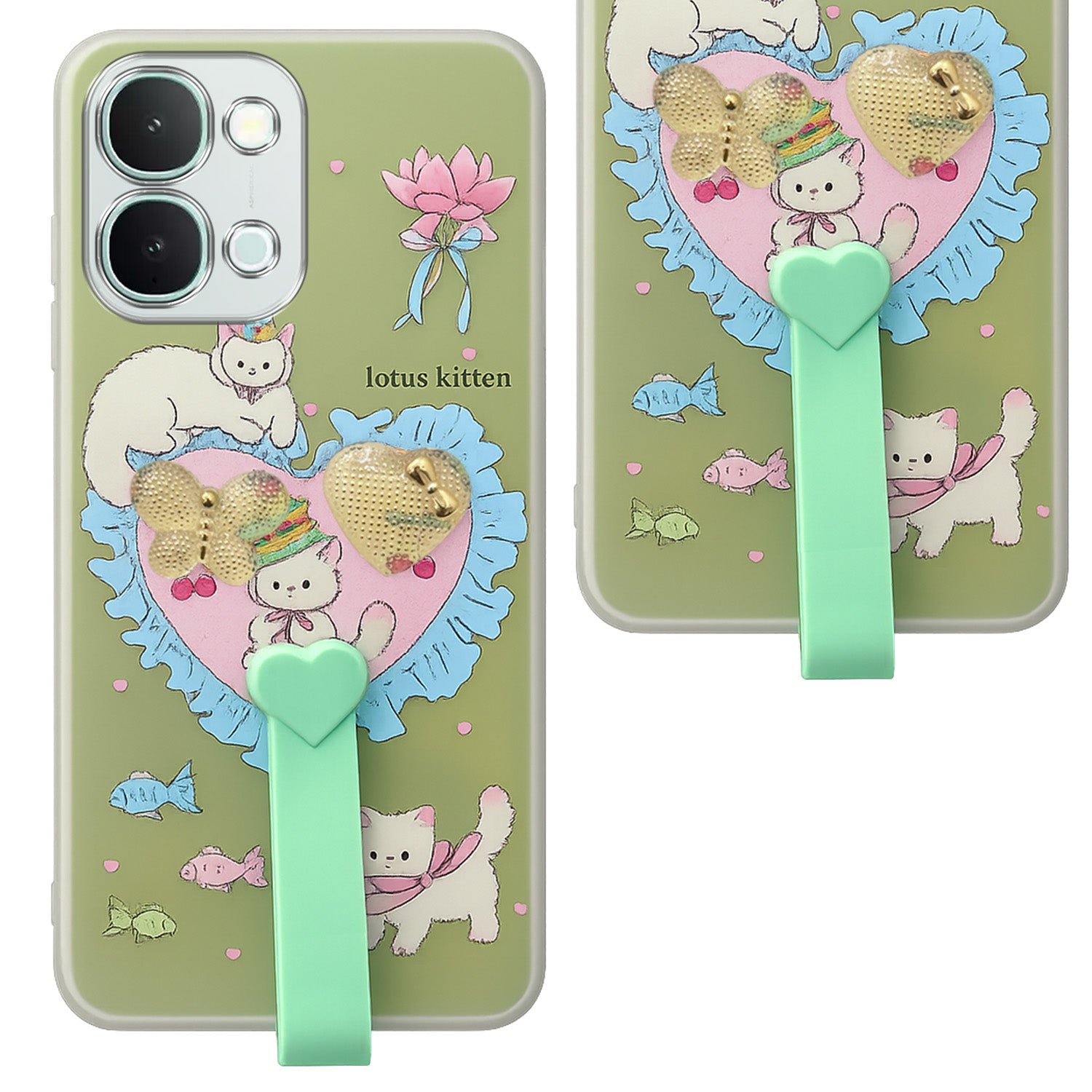 For iQOO Z11x 5G Back Cover Case (3D Cute Heart Strap Holder | Camera Protection | Designer Girls Print)
