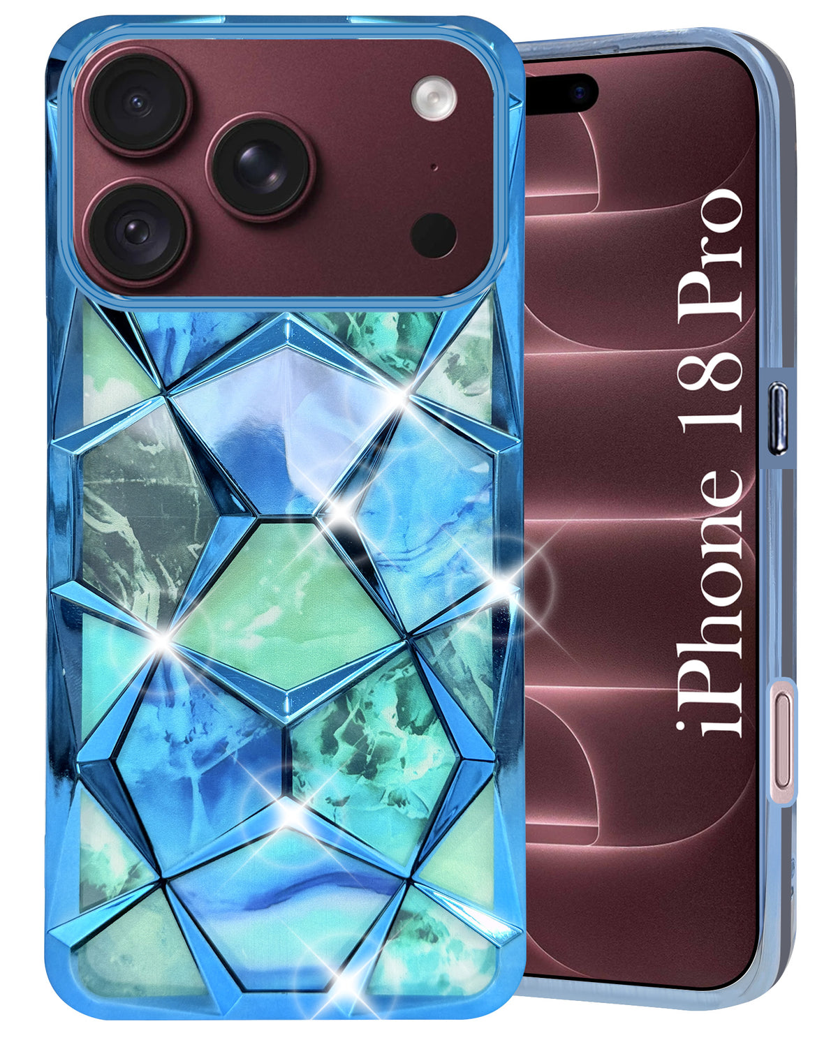 For Apple iPhone 18 Pro Back Cover Case Compatible 3D Silicone (Dual Design Glitter Sparkle and Detachable Diamond Print Case | Soft and Flexible)