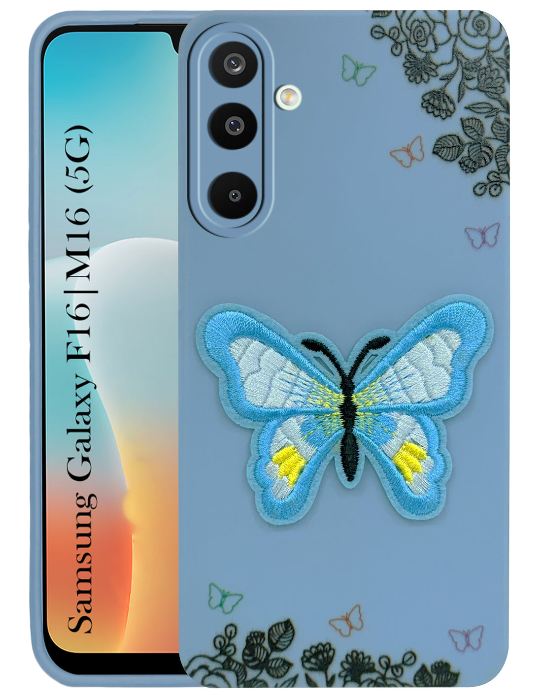 For Samsung Galaxy M16 5G | Samsung Galaxy F16 5G Back Cover Case  (Soft Butterfly Embroidery | Women Teen Girls | Camera Protection| Matte Silicone)