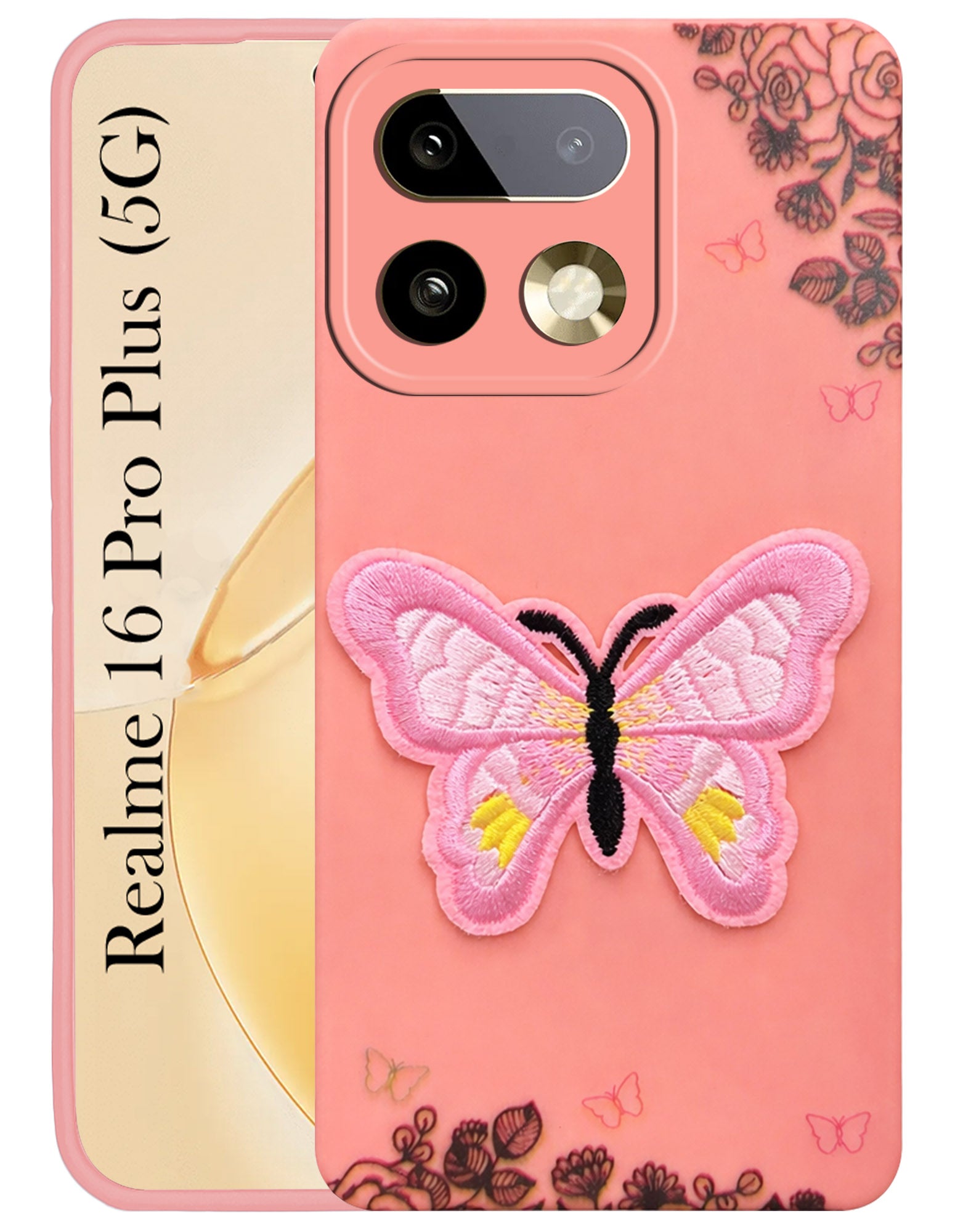 For Realme 16 Pro Plus 5G Back Cover Case (Soft Butterfly Embroidery | Women Teen Girls | Camera Protection| Matte Silicone)