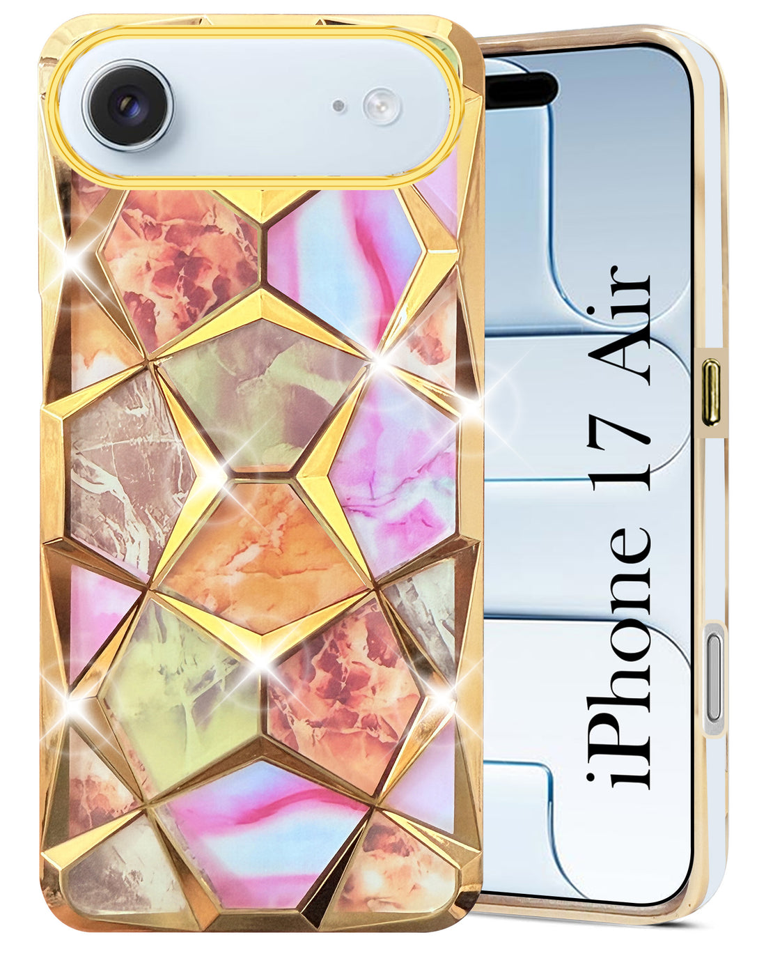 For Apple iPhone 17 Air Back Cover Case Compatible 3D Silicone (Dual Design Glitter Sparkle and Detachable Diamond Print Case | Soft and Flexible)