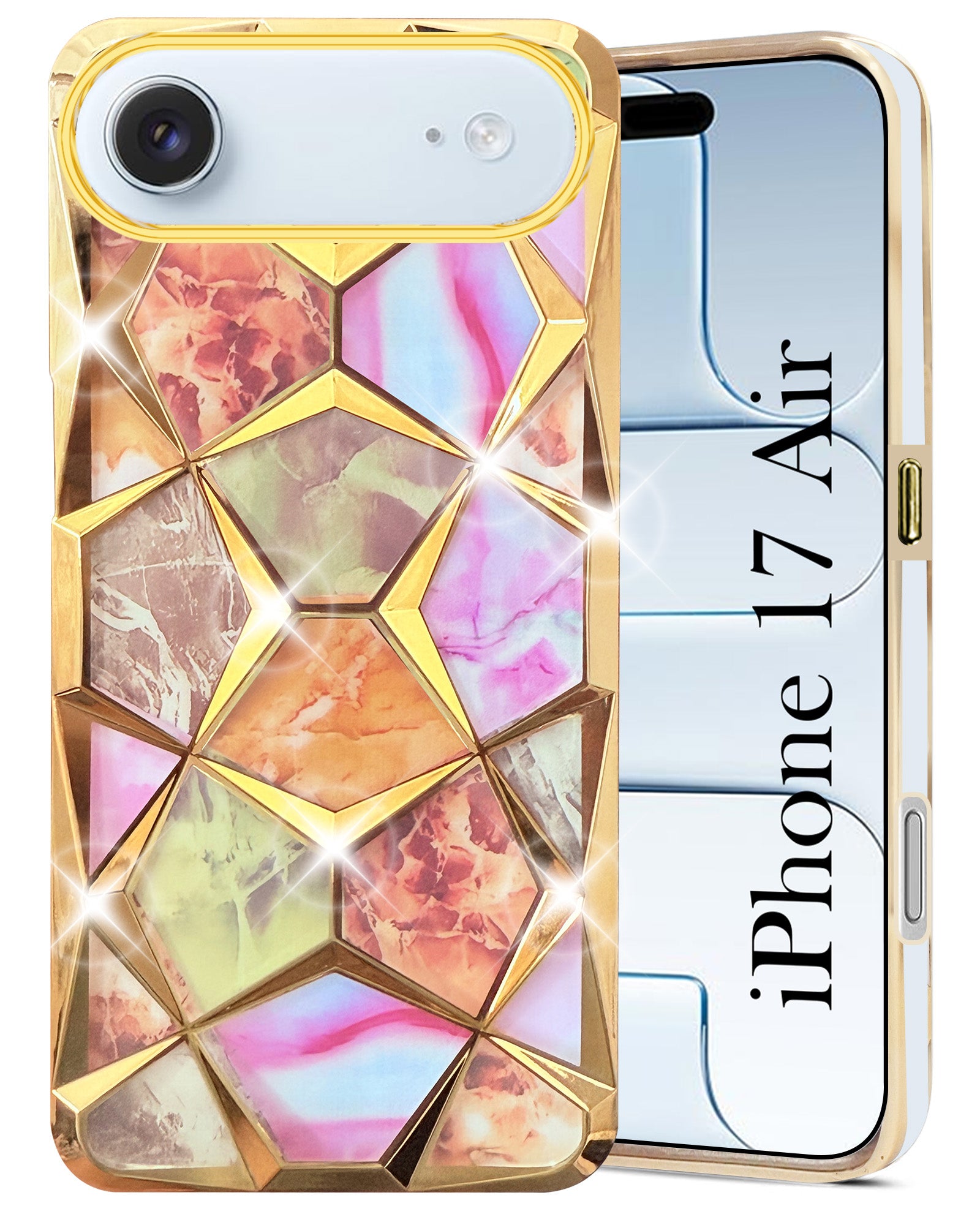 For Apple iPhone 17 Air Back Cover Case Compatible 3D Silicone (Dual Design Glitter Sparkle and Detachable Diamond Print Case | Soft and Flexible)