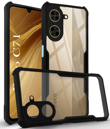 For Poco C71 Back Cover Case (Shockproof with Polycarbonate Clear Panel | Professional Black)