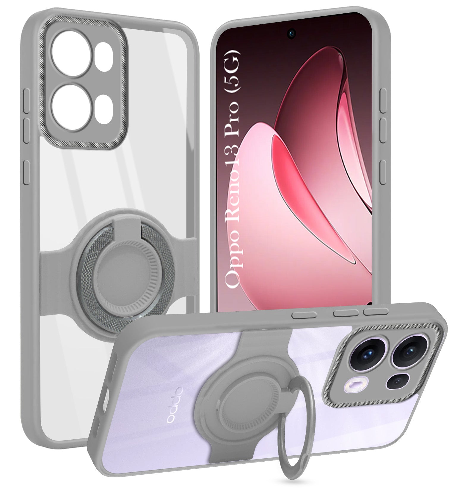 For Oppo Reno13 Pro 5G | Oppo Reno 13 Pro 5G Back Cover Case with stand (Built-in Ring Holder Kickstand | Lifetime Anti Yellow | Camera Protection)