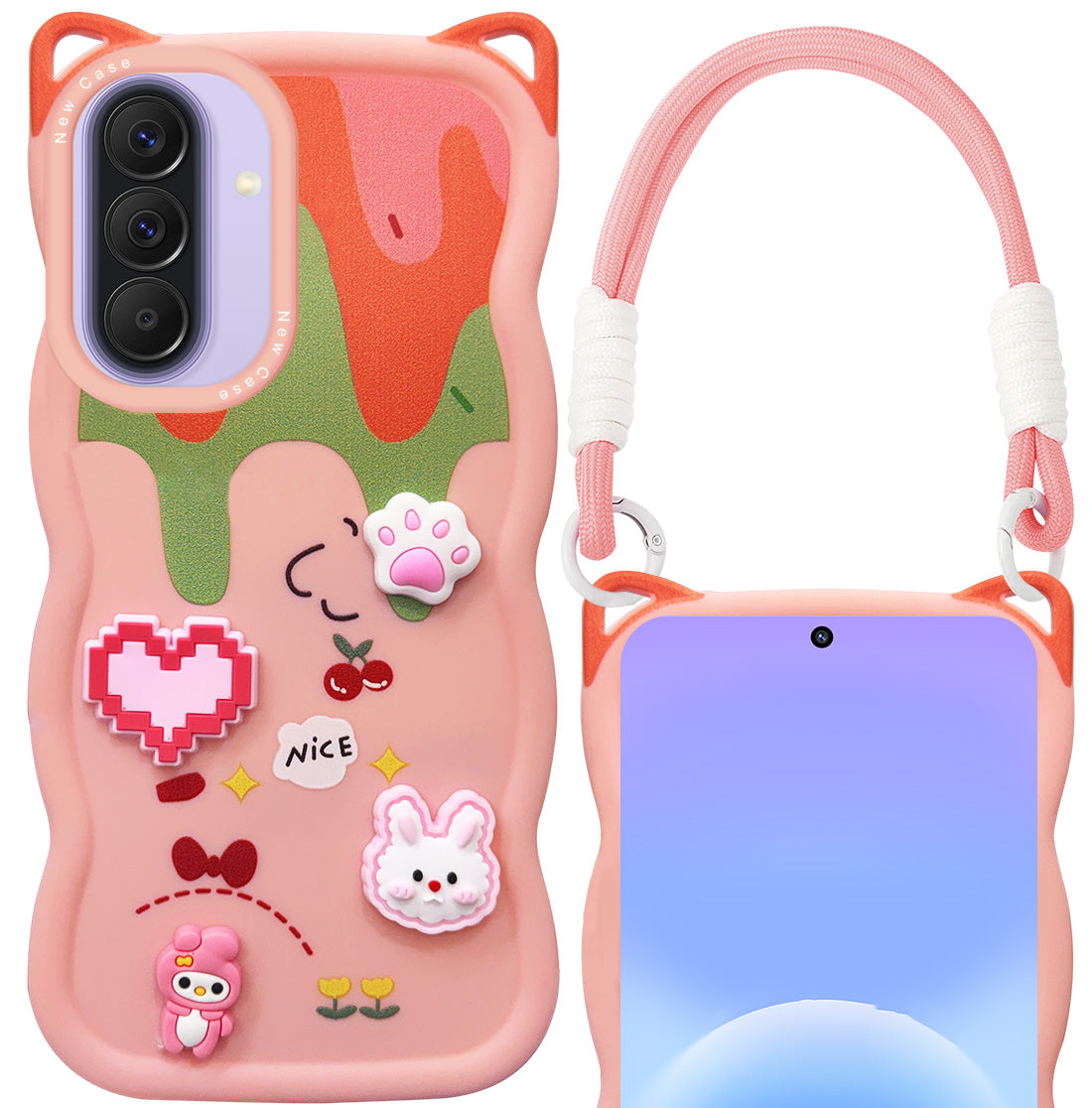 For Samsung Galaxy A57 5G Back Case Cover Strap (3D Embossed Figures | Strap Holder | 360* Soft Cushion with Camera Bump)