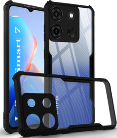 For Infinix Smart 7 Back Cover Case ( Shockproof with Polycarbonate Clear Panel | Professional Black)