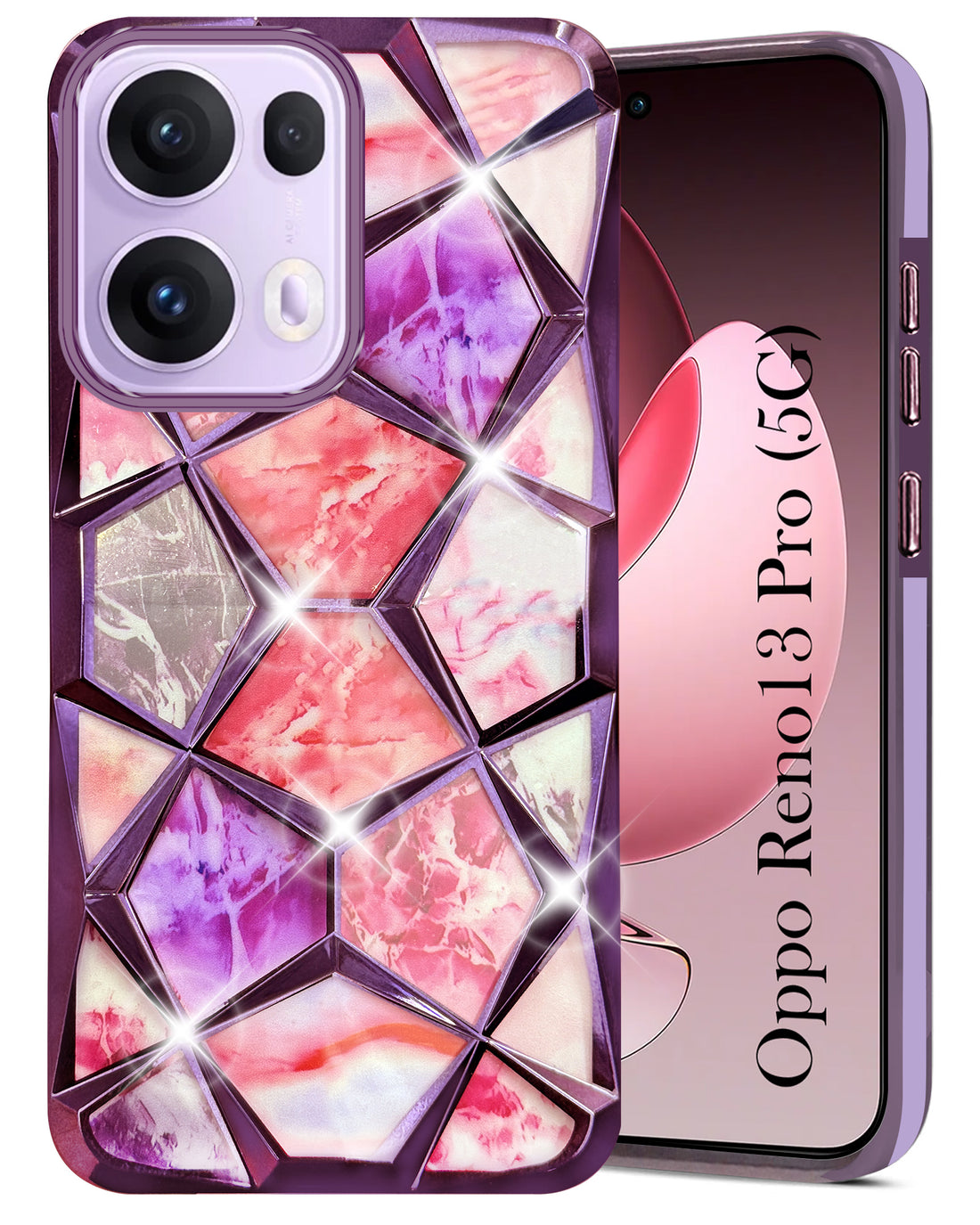 For Oppo Reno13 Pro 5G | Oppo Reno 13 Pro 5G  Back Cover Case Girls (Dual Design Glitter Sparkle and Detachable Diamond Print Case | Soft and Flexible)