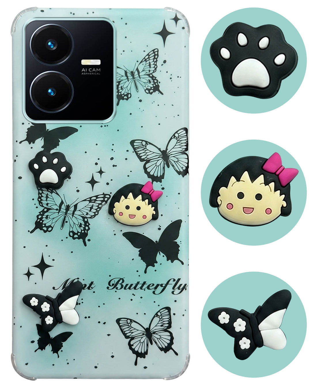 For Vivo Y22 | Vivo Y22s Back Cover Case (3D Cute Cartoons | Hard Back Side Soft | Matte Premium Finish | HD Printing)