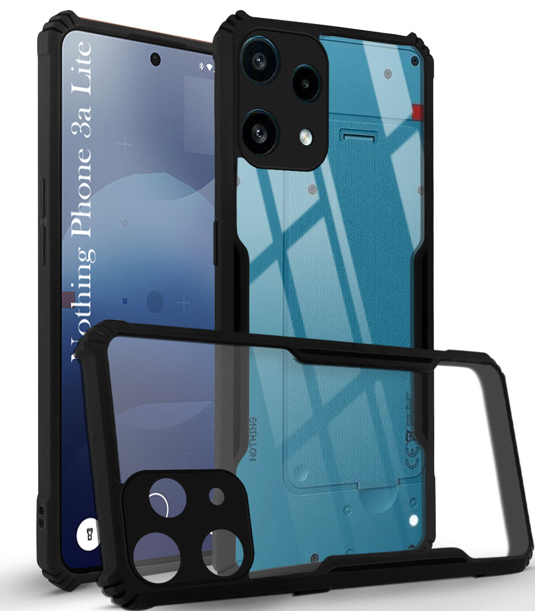 For Nothing Phone 3A Lite Back Cover Case Hybrid (Shockproof with Polycarbonate Clear Panel | Professional Black)