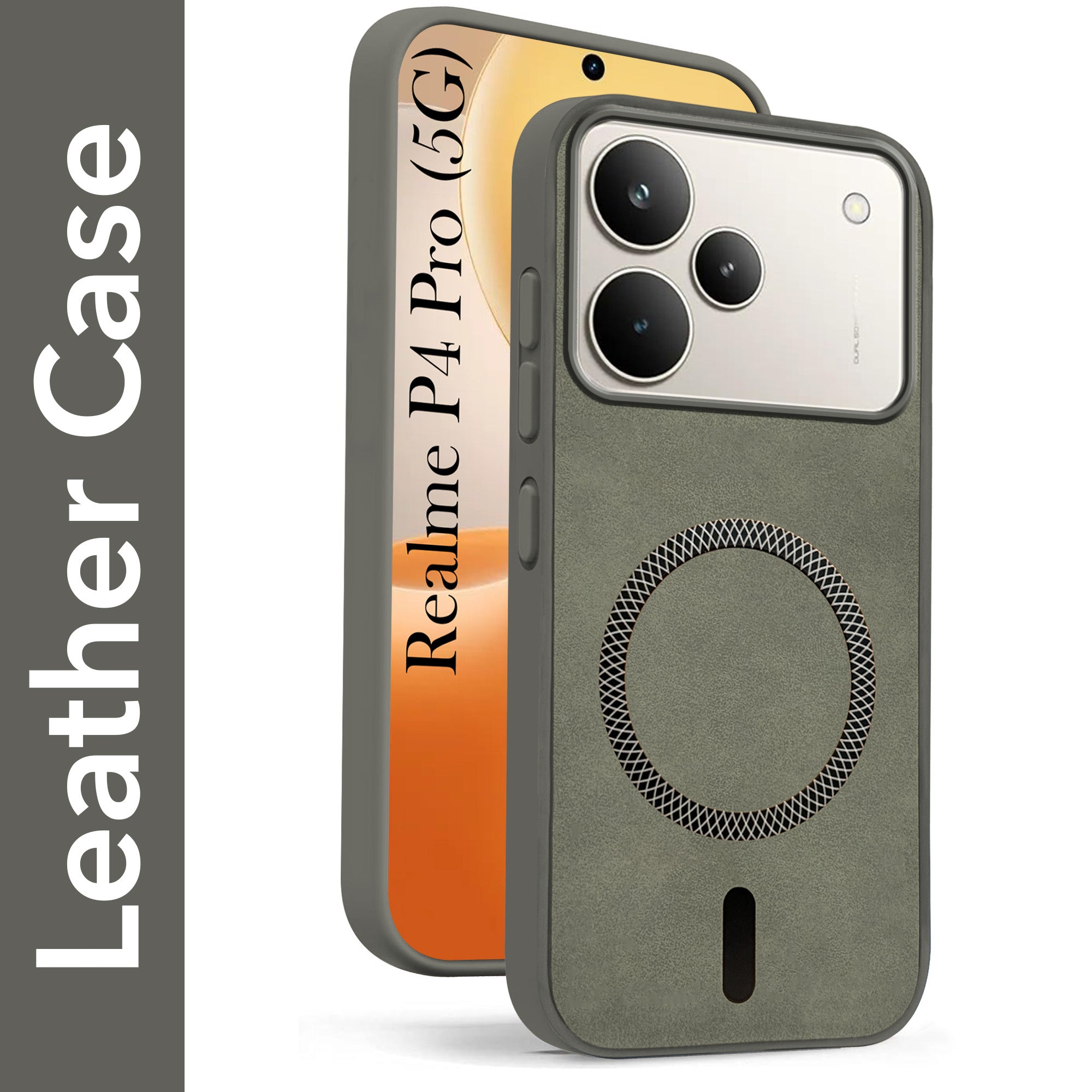 For Realme P4 Pro Back Cover Case Leather Finish (MagSafe Compatible Wireless Charging | Soft Touch | Camera Bump Protection)