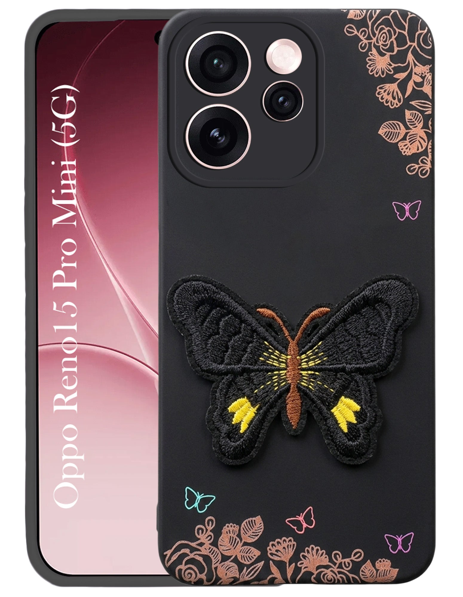 For Oppo Reno15 Pro Mini 5G | Oppo Reno 15 Pro Mini 5G Back Cover Case (Soft Butterfly Embroidery | Women Teen Girls | Camera Protection| Matte Silicone)