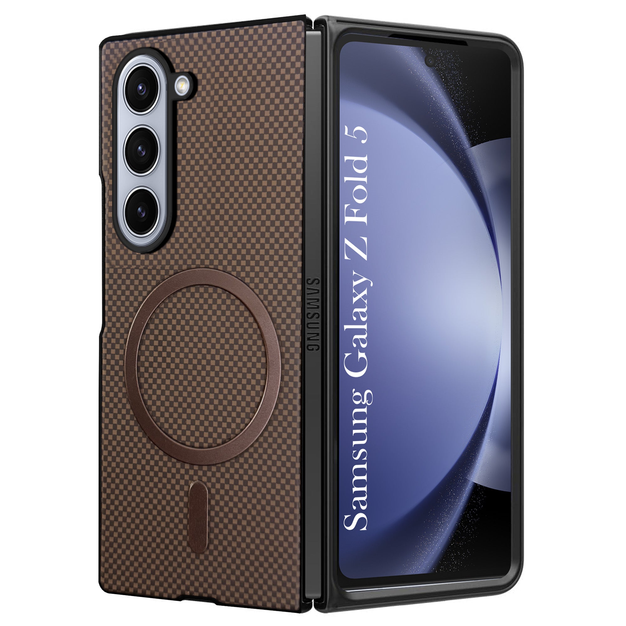 For Samsung Galaxy Z Fold 5 5G Back Case Cover (MagSafe Wireless Charging Compatible | Hexa Leather Finish | Inside Microfiber Cloth)