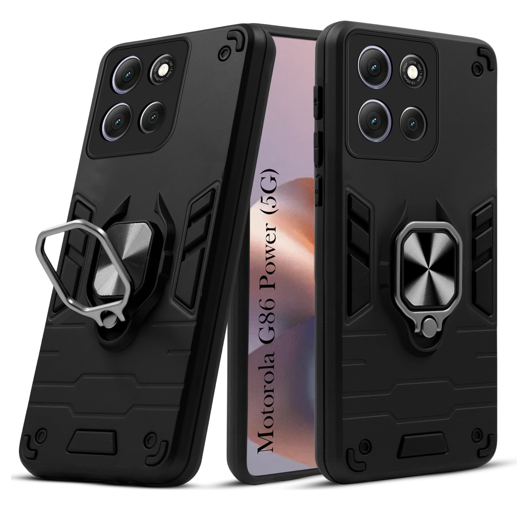 For Motorola Moto G86 Power Back Cover Case Hybrid Armor (Shockproof Dual Layer Polycarbonate |Ring Holder Kickstand)