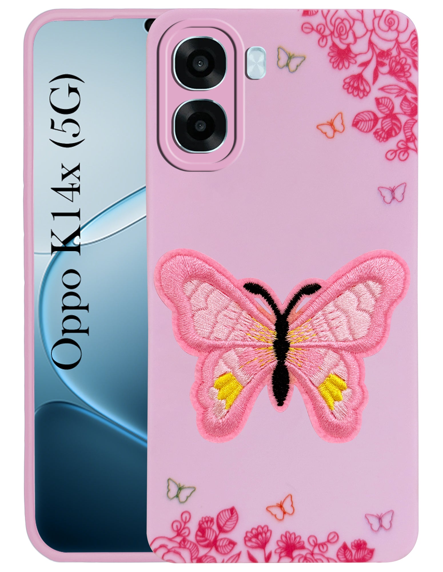For Oppo K14x 5G Back Cover Case (Soft Butterfly Embroidery | Women Teen Girls | Camera Protection| Matte Silicone)