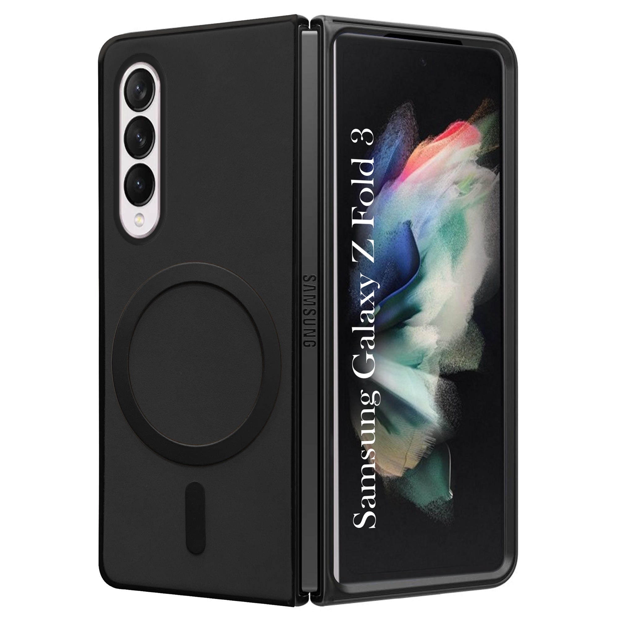For Samsung Galaxy Z Fold 3 5G Back Cover Case (MagSafe Wireless Charging Compatible | Sleek Leather Finish | Inside Microfiber Cloth)