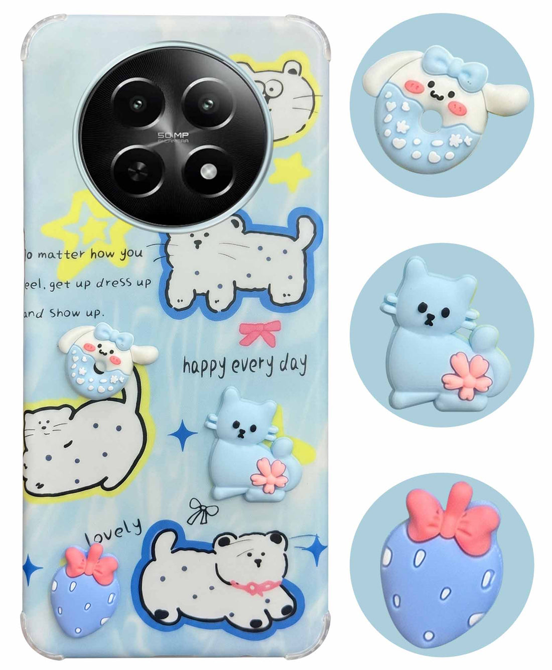 For Realme 12 | Realme 12X Back Cover Case (3D Cute Cartoons | Hard Back Side Soft | Matte Premium Finish | HD Printing)