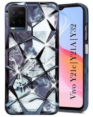 For Vivo Y21e | Vivo Y21A | Vivo Y32 Back Cover Case (Dual Design Glitter Sparkle and Detachable Diamond Print Case | Soft and Flexible)