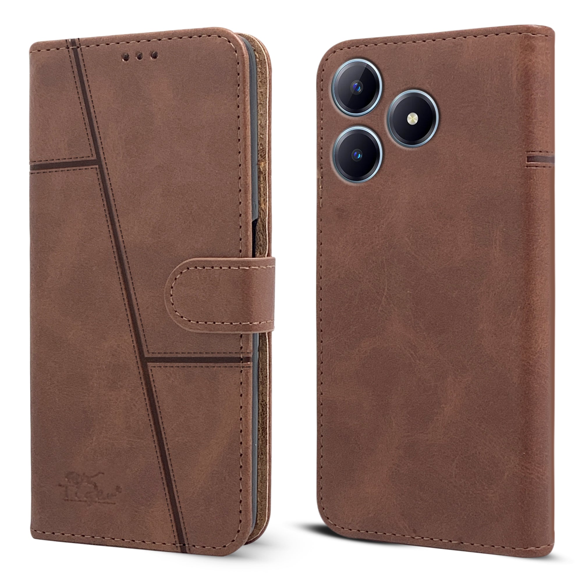 For Realme C63 Flip Cover Case (Stitched Leather with Magnetic Closure)
