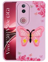 For Vivo V50 | Vivo V50e Back Cover Case (Soft Butterfly Embroidery | Women Teen Girls | Camera Protection| Matte Silicone)
