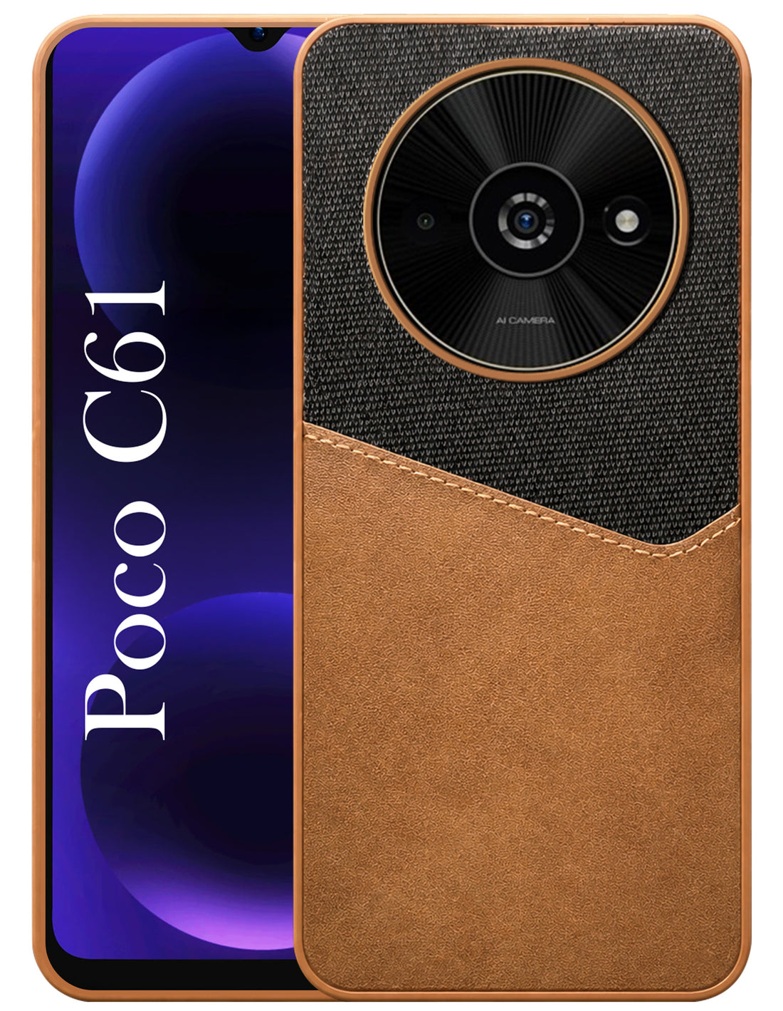 For Xiaomi Poco C61 Back Cover Case (Dual PU Leather Stitch | Professional Minimalist | Soft and Flexible)