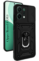 For Oppo Reno14 5G | Oppo Reno 14 5G Back Cover Case (Sliding Shutter Camera Protection | Polycarbonate |Ring Holder Kickstand)