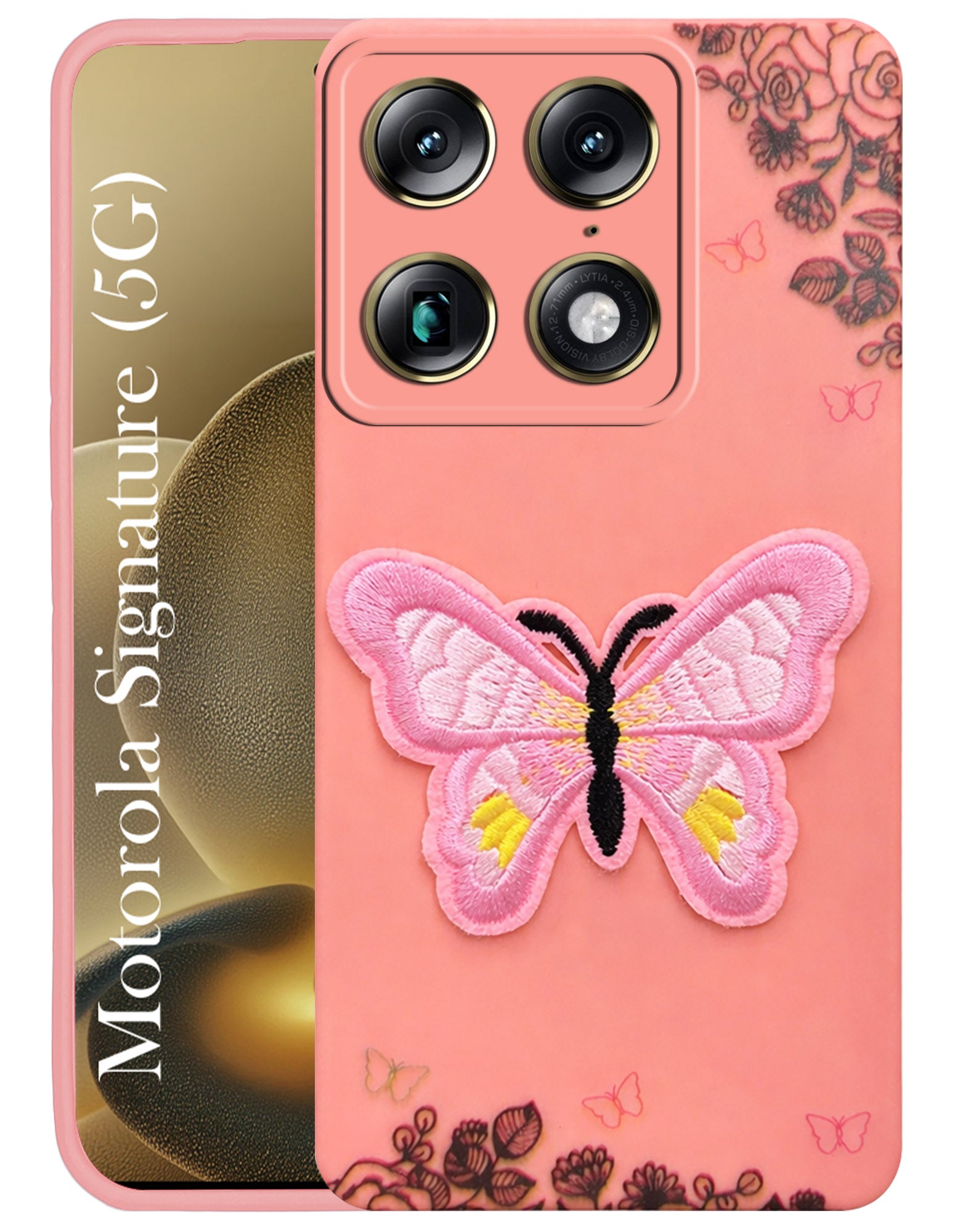 For Motorola Moto Signature 5G Back Cover Case (Soft Butterfly Embroidery | Women Teen Girls | Camera Protection| Matte Silicone)