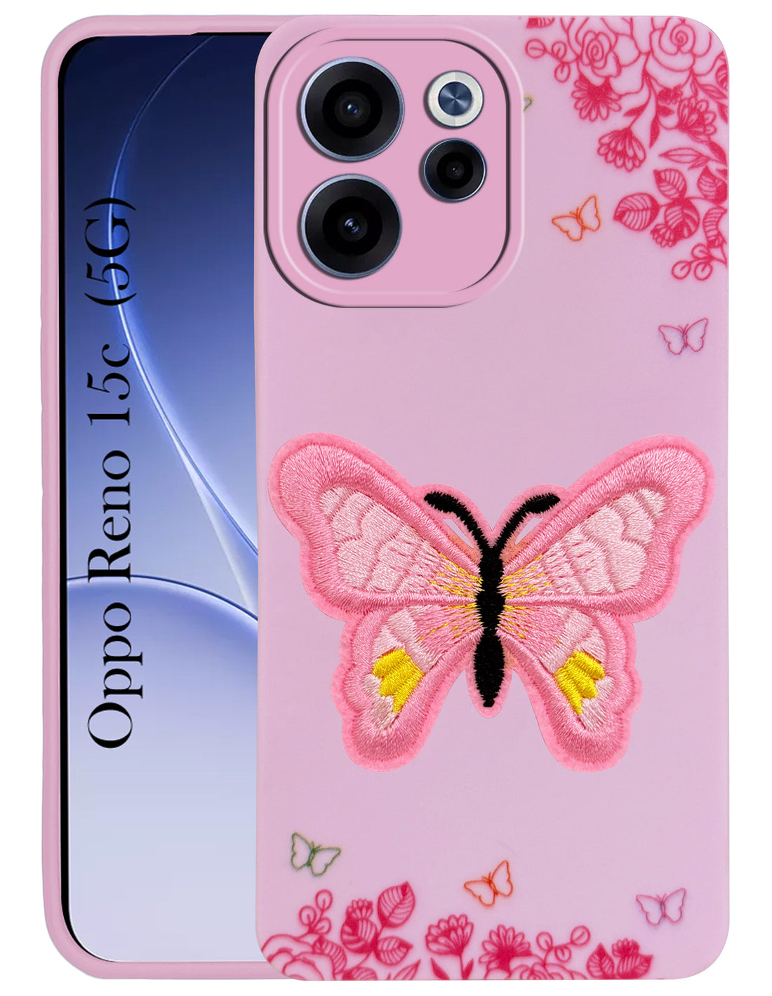 For Oppo Reno 15c Back Cover Case (Soft Butterfly Embroidery | Women Teen Girls | Camera Protection| Matte Silicone)