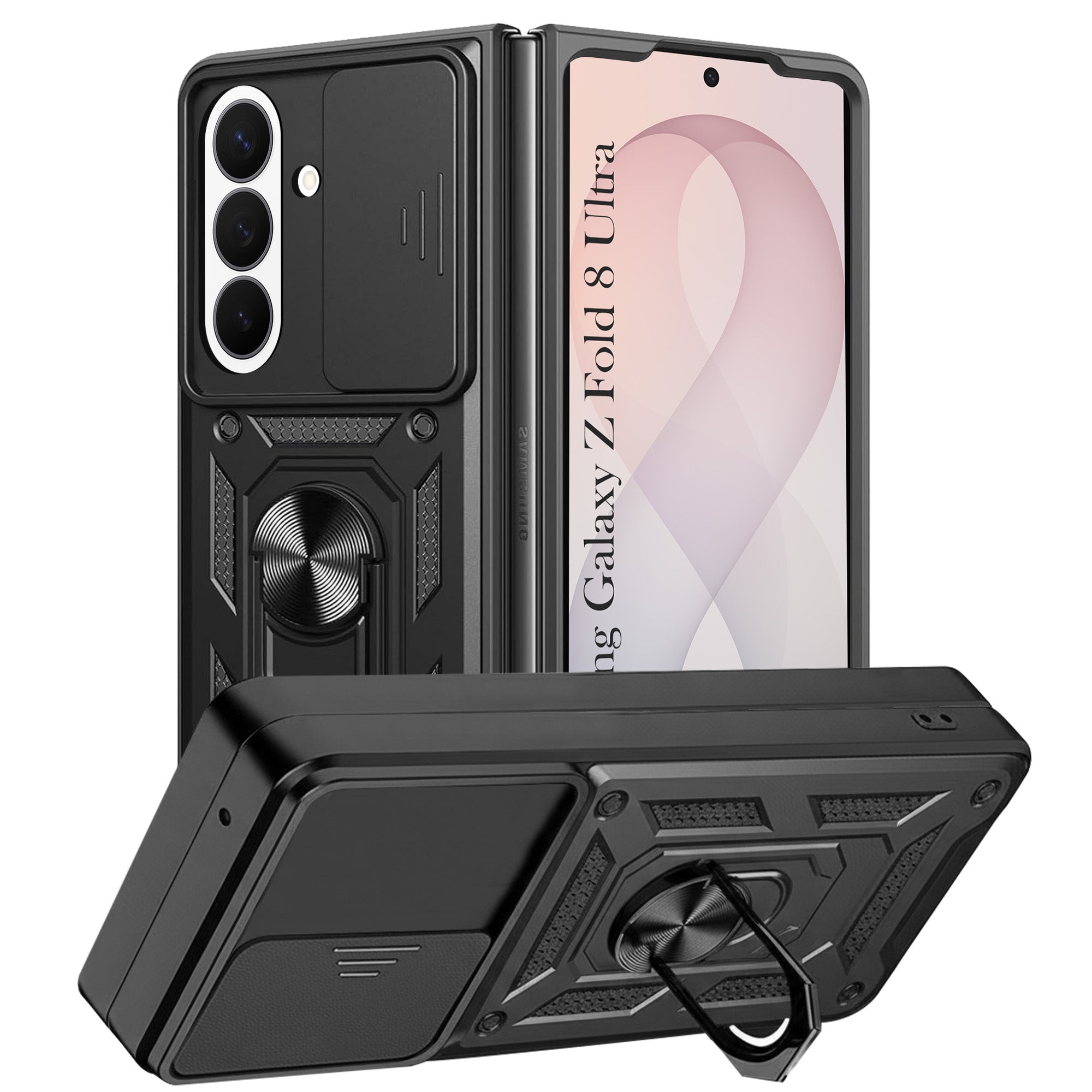 For Samsung Galaxy Z Fold 8 Ultra Back Cover Case Hybrid Armor (Sliding Shutter Camera Protection | Polycarbonate |Ring Holder Kickstand)