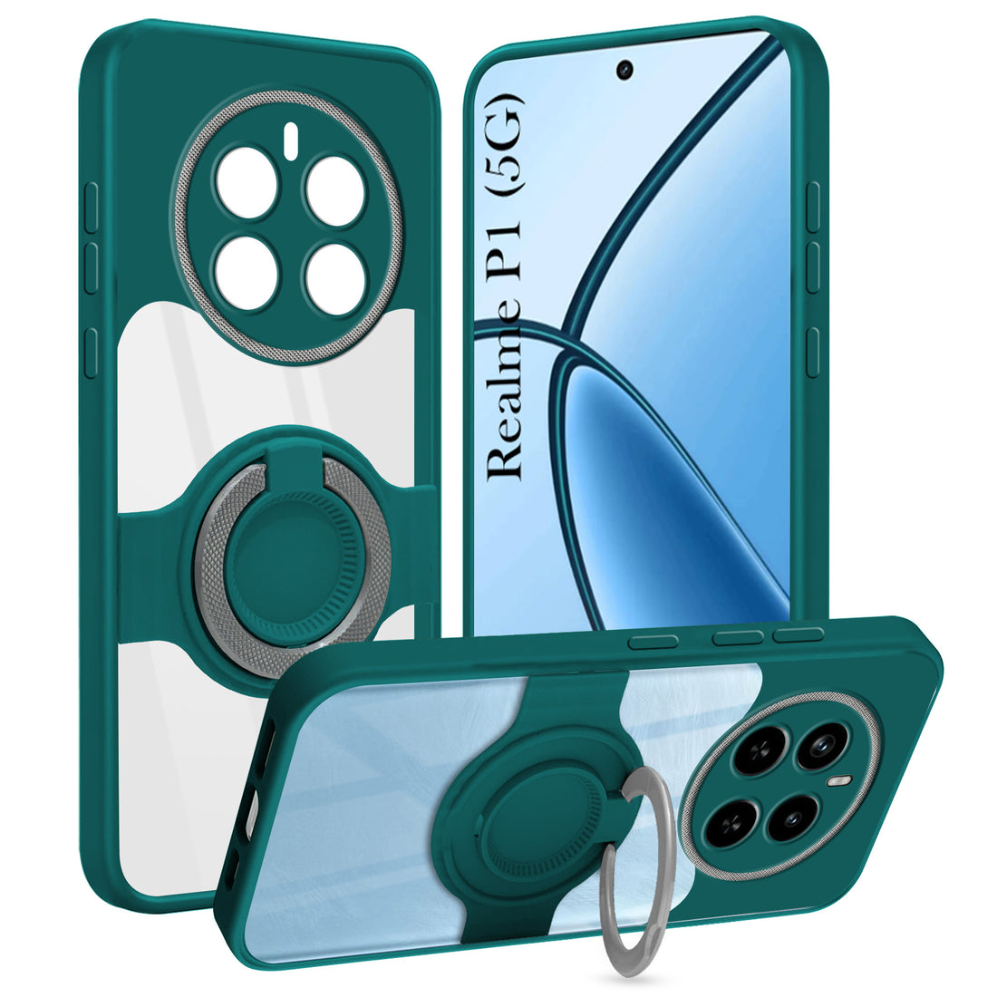 For Realme P1 5G Back Cover Case with stand (Built-in Ring Holder Kickstand | Lifetime Anti Yellow | Camera Protection)