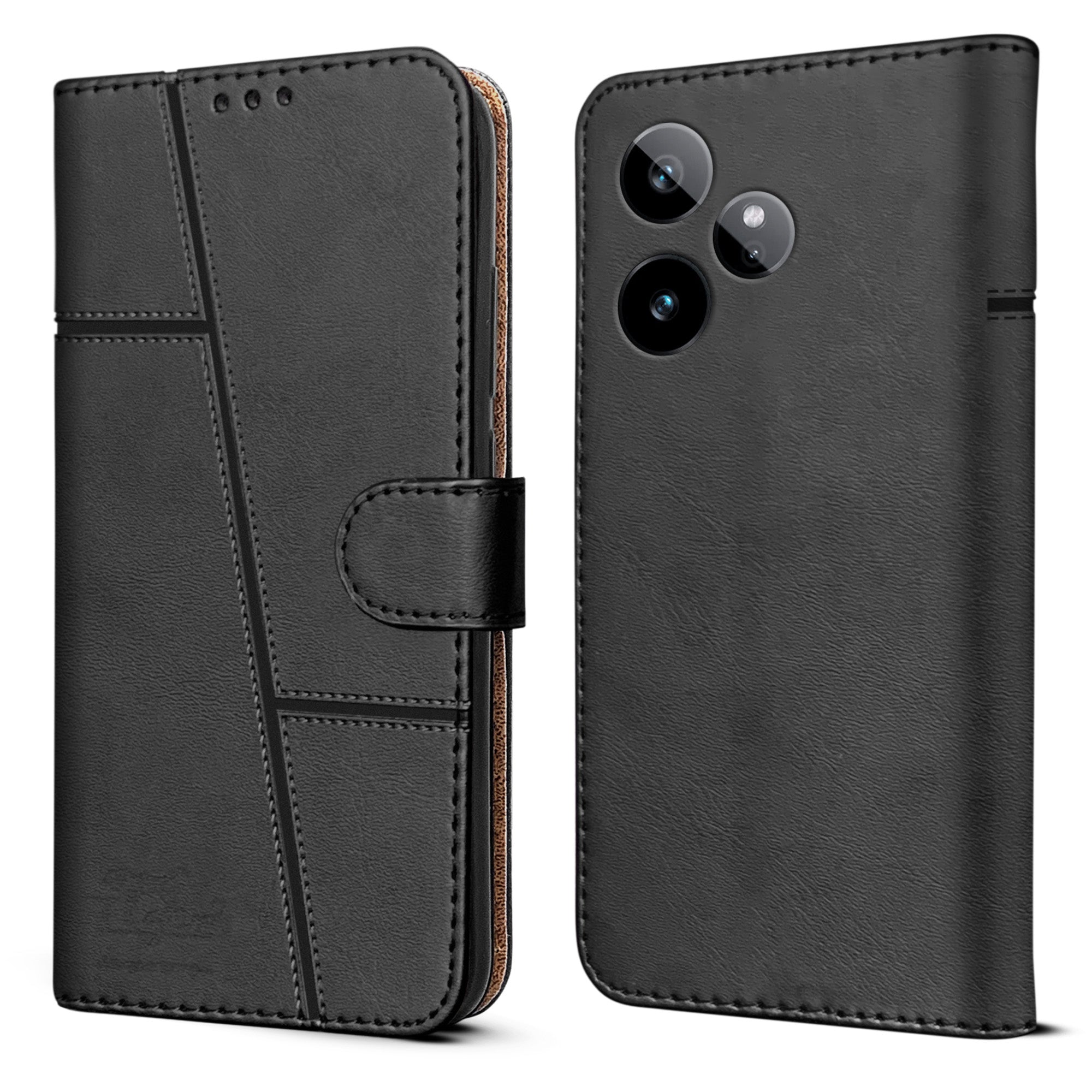For Realme GT 7 Flip Cover Case ( Stitched Leather with Magnetic Closure)