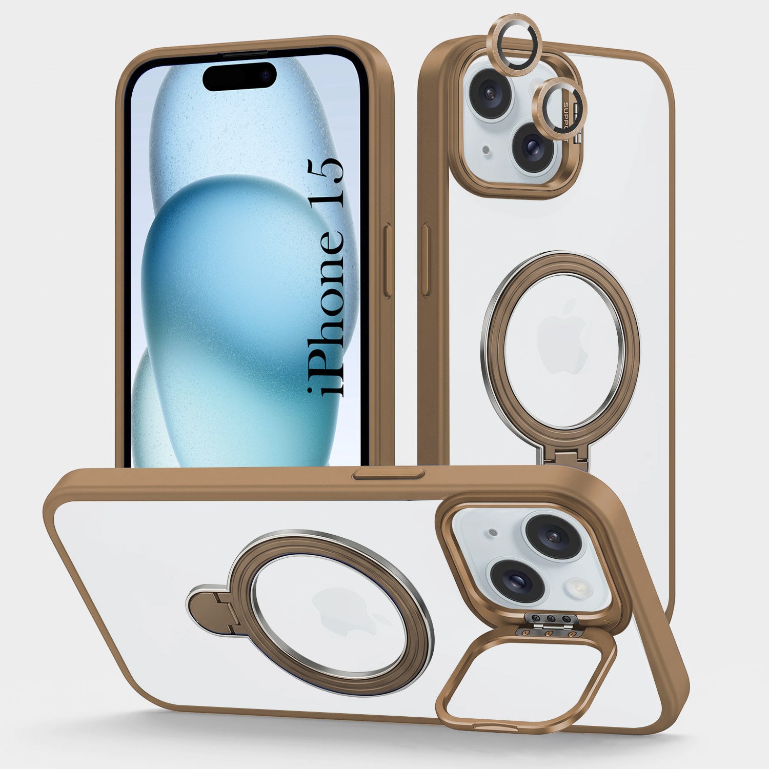 For Apple iPhone 15 Back Cover Case Crystal (Lifetime Anti Yellow | Magnetic Ring Stand | Camera Lens Protection | MagSafe Compatible)