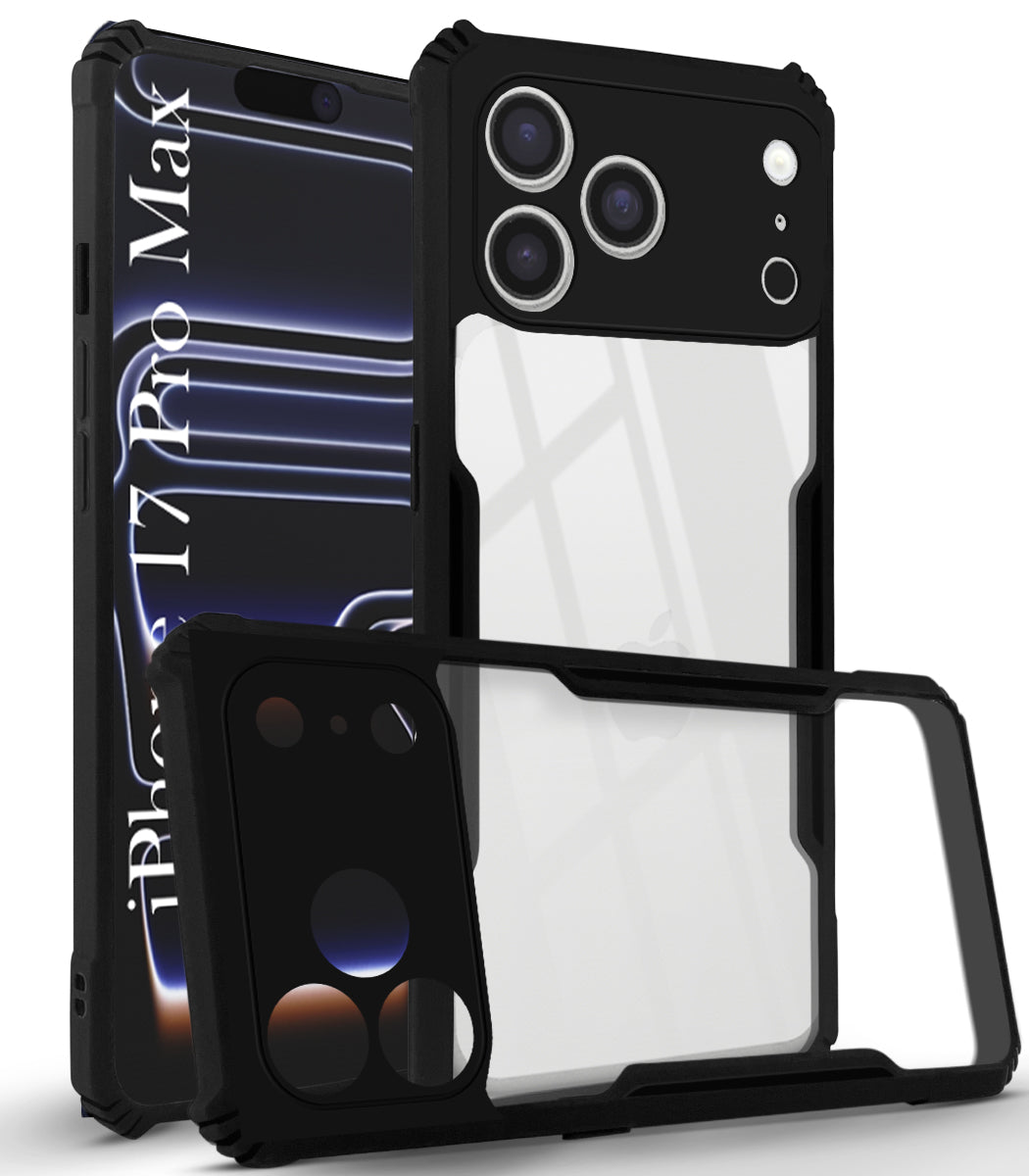 For Apple iPhone 17 Pro Max Back Cover Case (Shockproof with Polycarbonate Clear Panel | Professional Black)