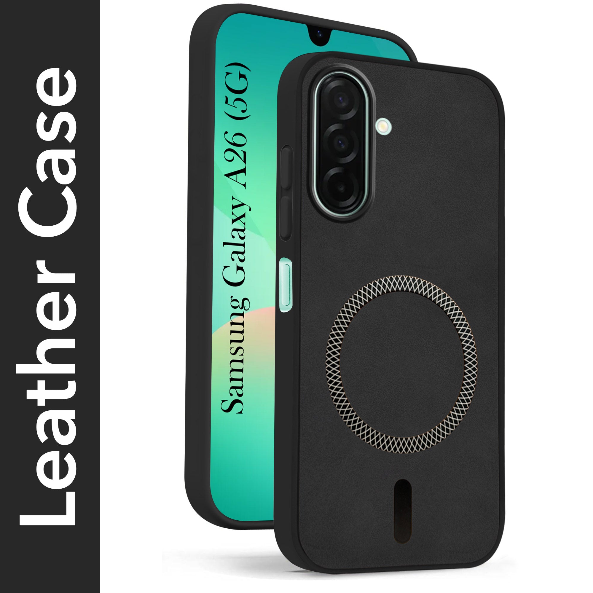 For Samsung Galaxy A26 5G Back Cover Case Leather Finish (MagSafe Compatible Wireless Charging | Soft Touch | Camera Bump Protection)