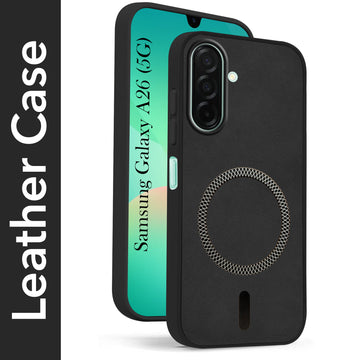 For Samsung Galaxy A26 5G Back Cover Case Leather Finish (MagSafe Compatible Wireless Charging | Soft Touch | Camera Bump Protection)