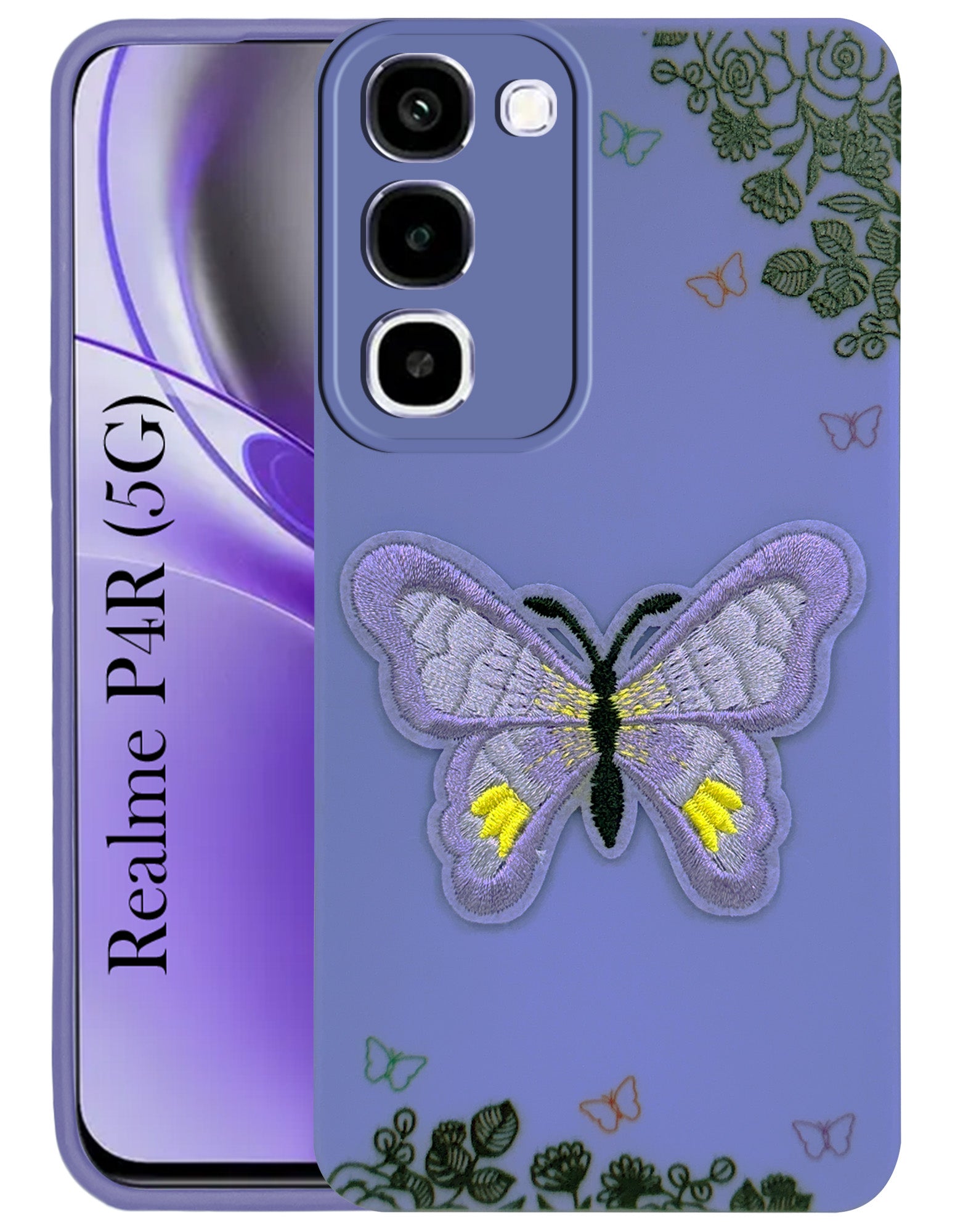 For Realme P4R 5G Back Cover Case (Soft Butterfly Embroidery | Women Teen Girls | Camera Protection| Matte Silicone)