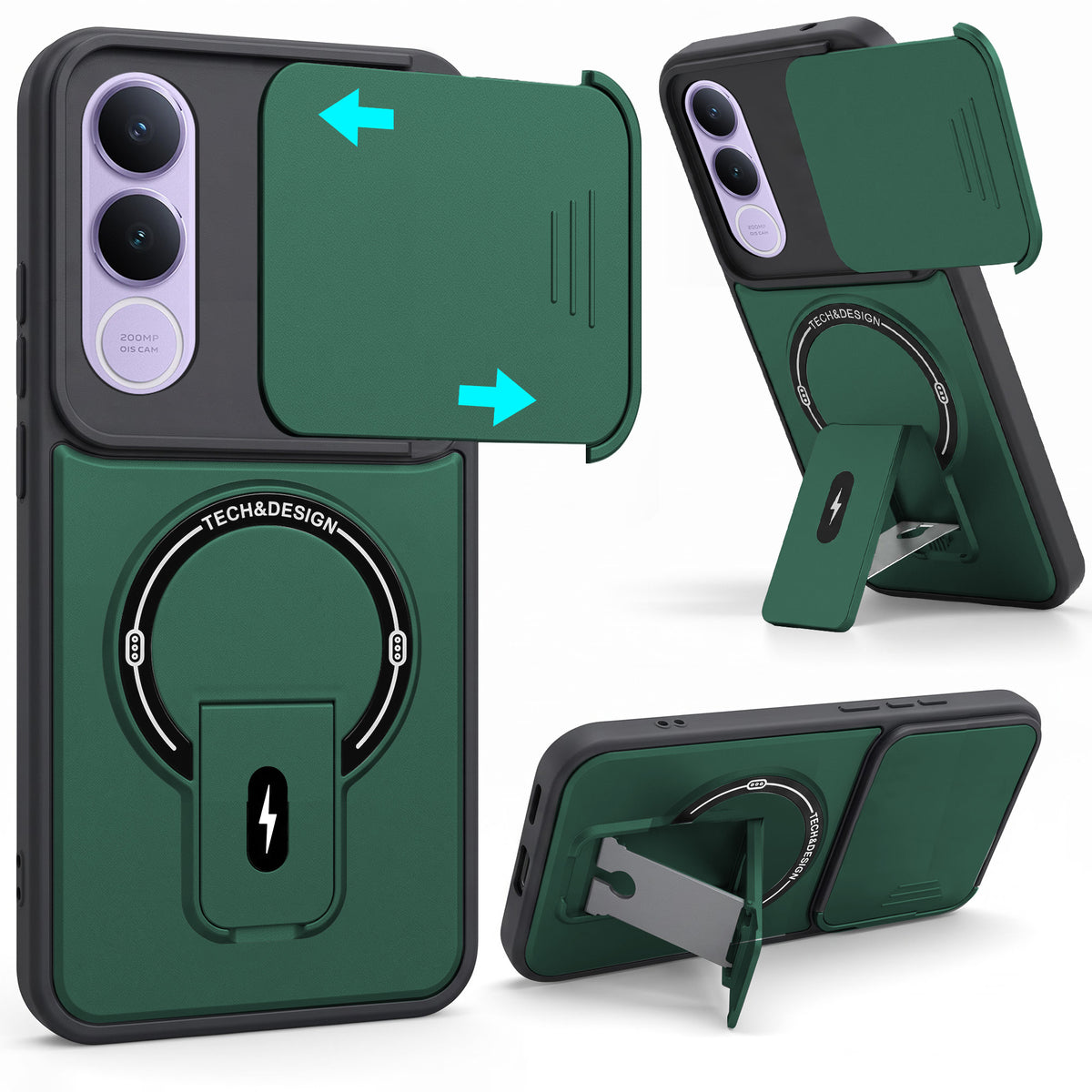 For Vivo V70 FE 5G Back Case Cover Metallic (Hybrid Armor Kickstand | Sliding Shutter Camera Protection | MagSafe Compatible)