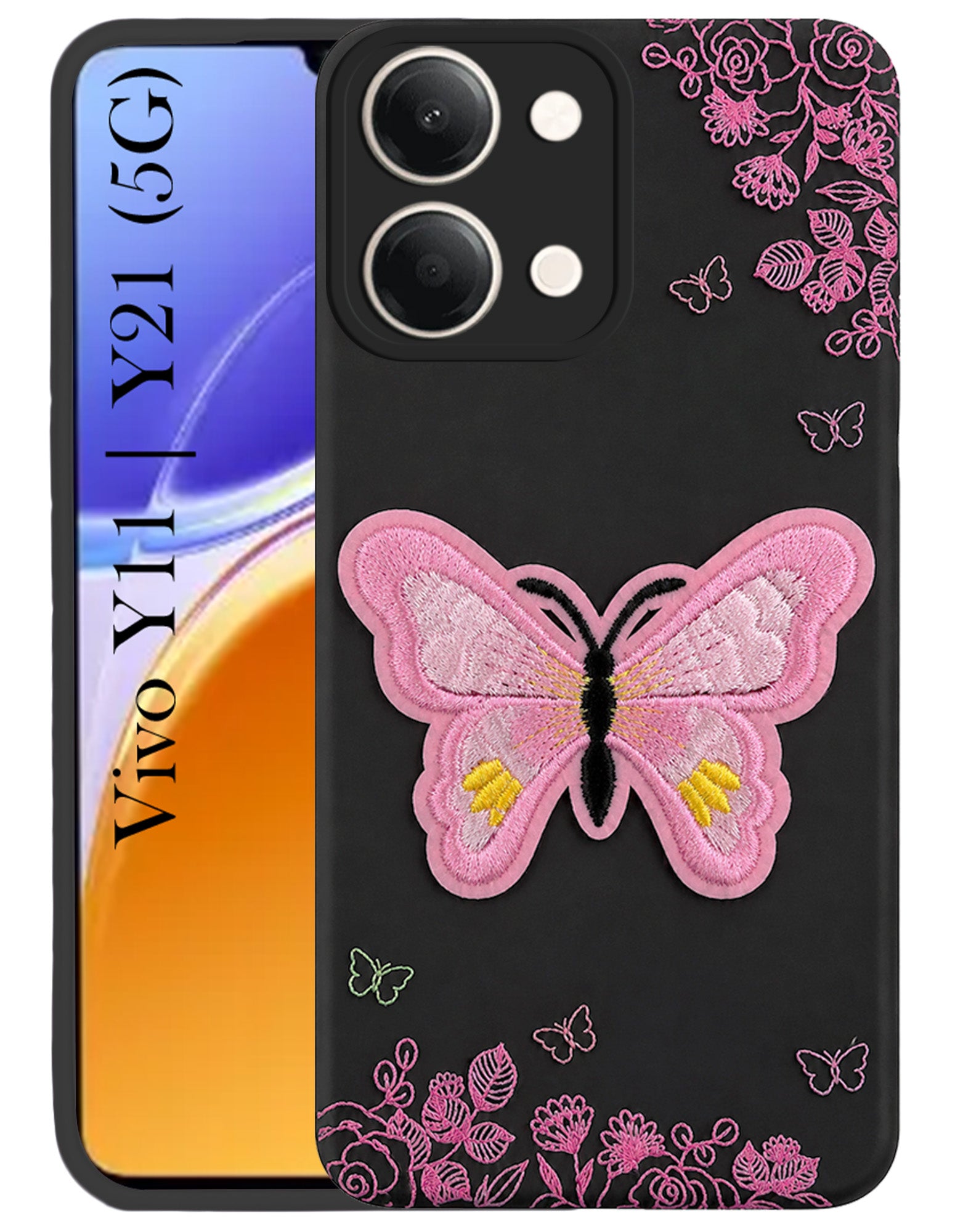 For Vivo Y11 | Vivo Y21 5G Back Cover Case (Soft Butterfly Embroidery | Women Teen Girls | Camera Protection| Matte Silicone)