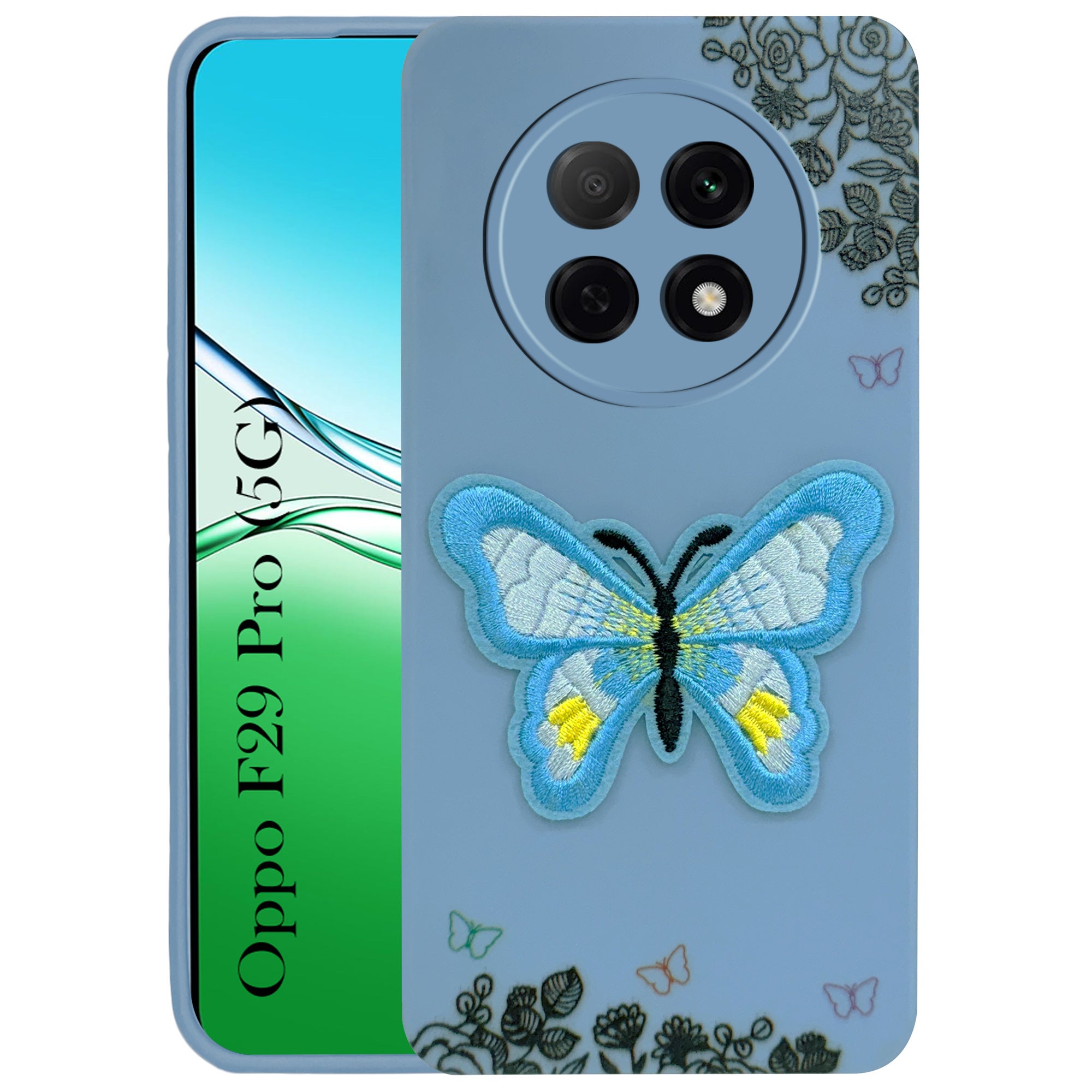 For Oppo F29 Pro Back Cover Case (Soft Butterfly Embroidery | Women Teen Girls | Camera Protection| Matte Silicone)