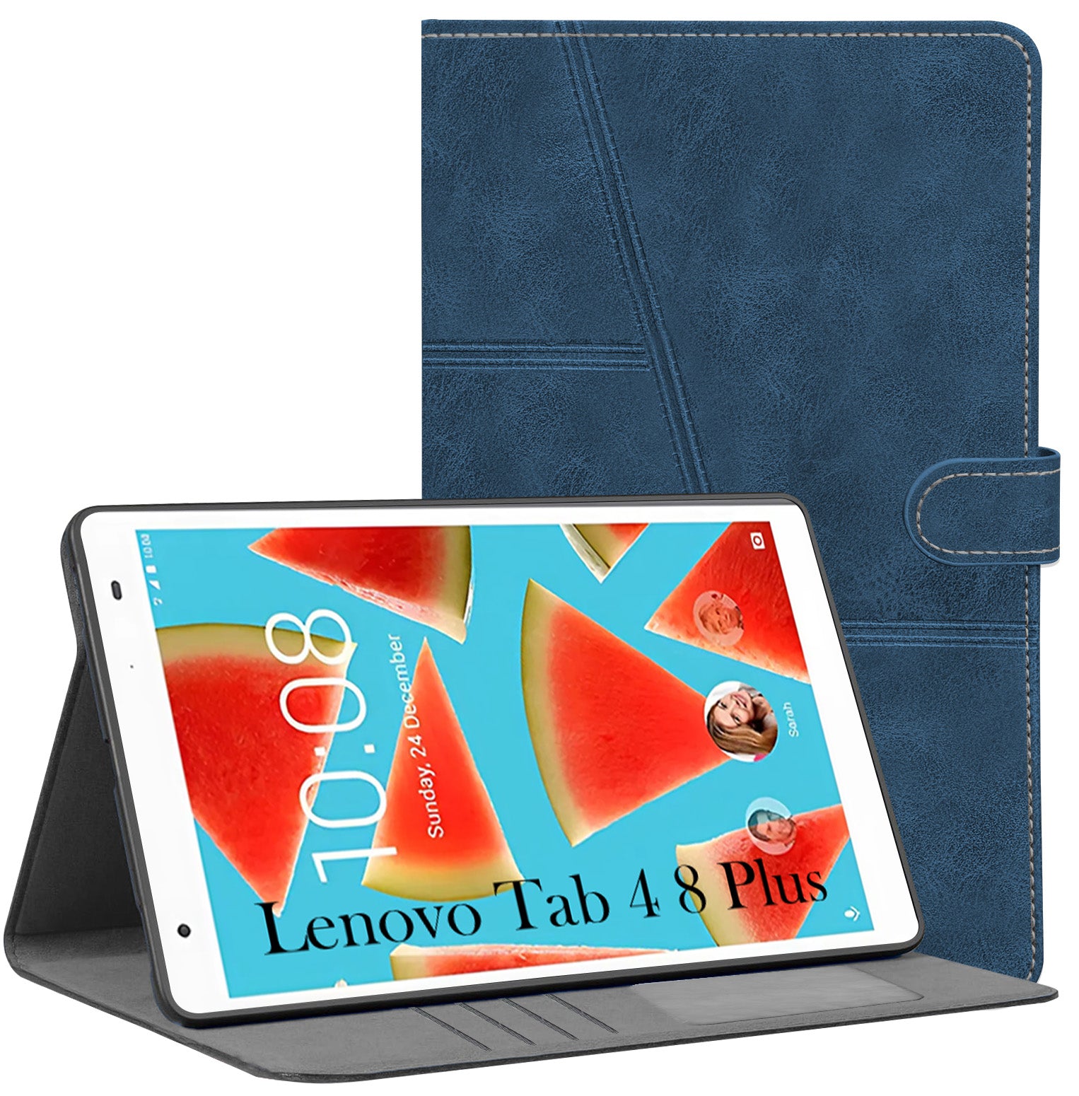 For Flip Cover Folio Case Lenovo Tab 4 8 Plus (TB-8704X) 8 Inch (PU Leather | Multi-Angle Smart Stand | Card Storage Slots | Silicone Back Pouch)