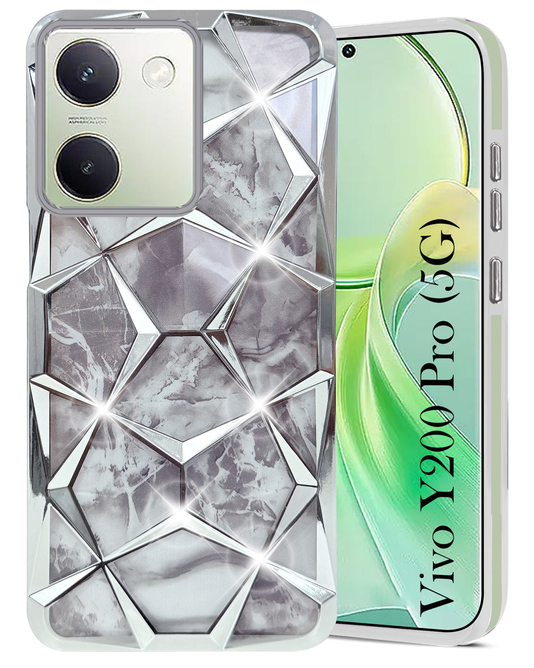 For Vivo Y200 Pro 5G Back Cover Case ( Dual Design Glitter Sparkle and Detachable Diamond Print Case | Soft and Flexible)