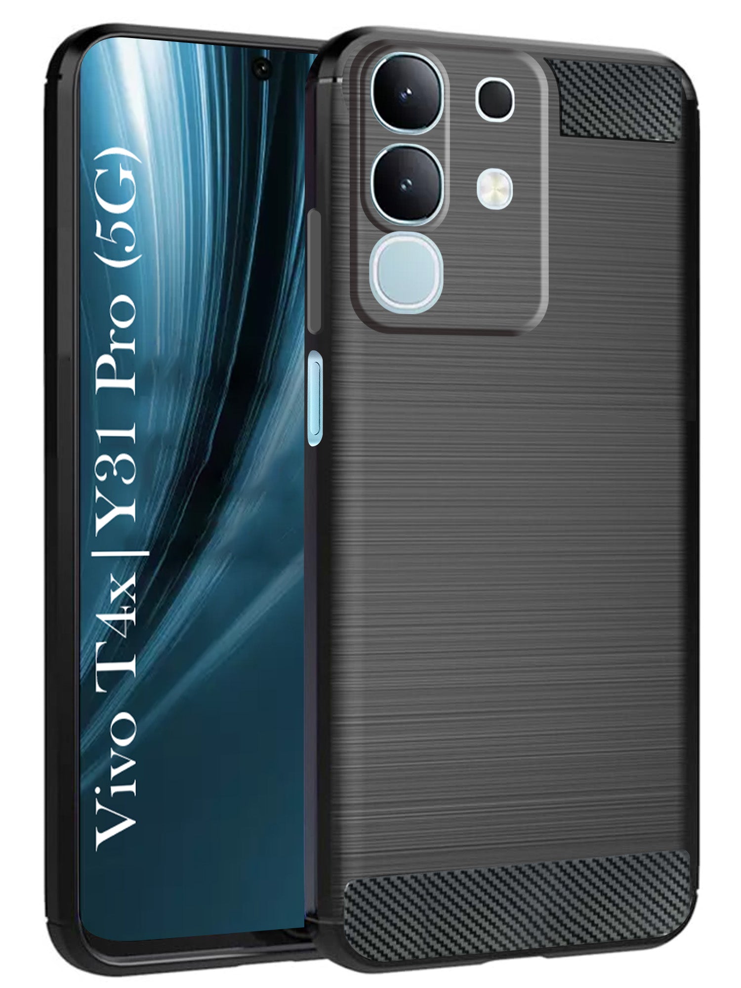 For Vivo T4x | Vivo Y31 Pro Back Cover Case (Hybrid Armor Case | Carbon Fiber Shockproof | Soft and Flexible | Black )