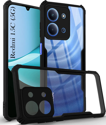 For Redmi 15C Back Cover Case Hybrid (Shockproof with Polycarbonate Clear Panel | Professional Black)