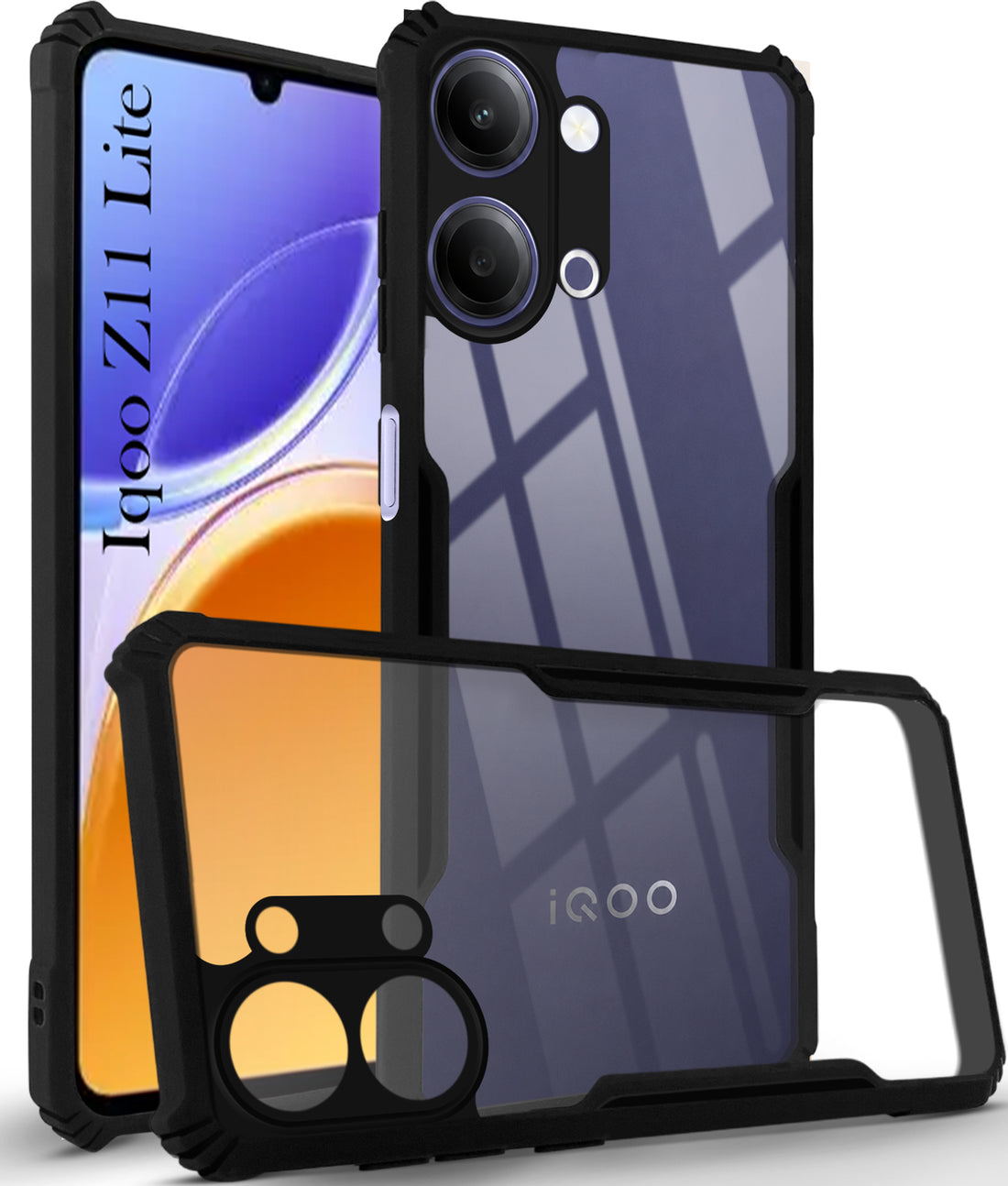 For Vivo iQOO Z11 Lite Back Cover Case Hybrid (Shockproof with Polycarbonate Clear Panel | Professional Black)