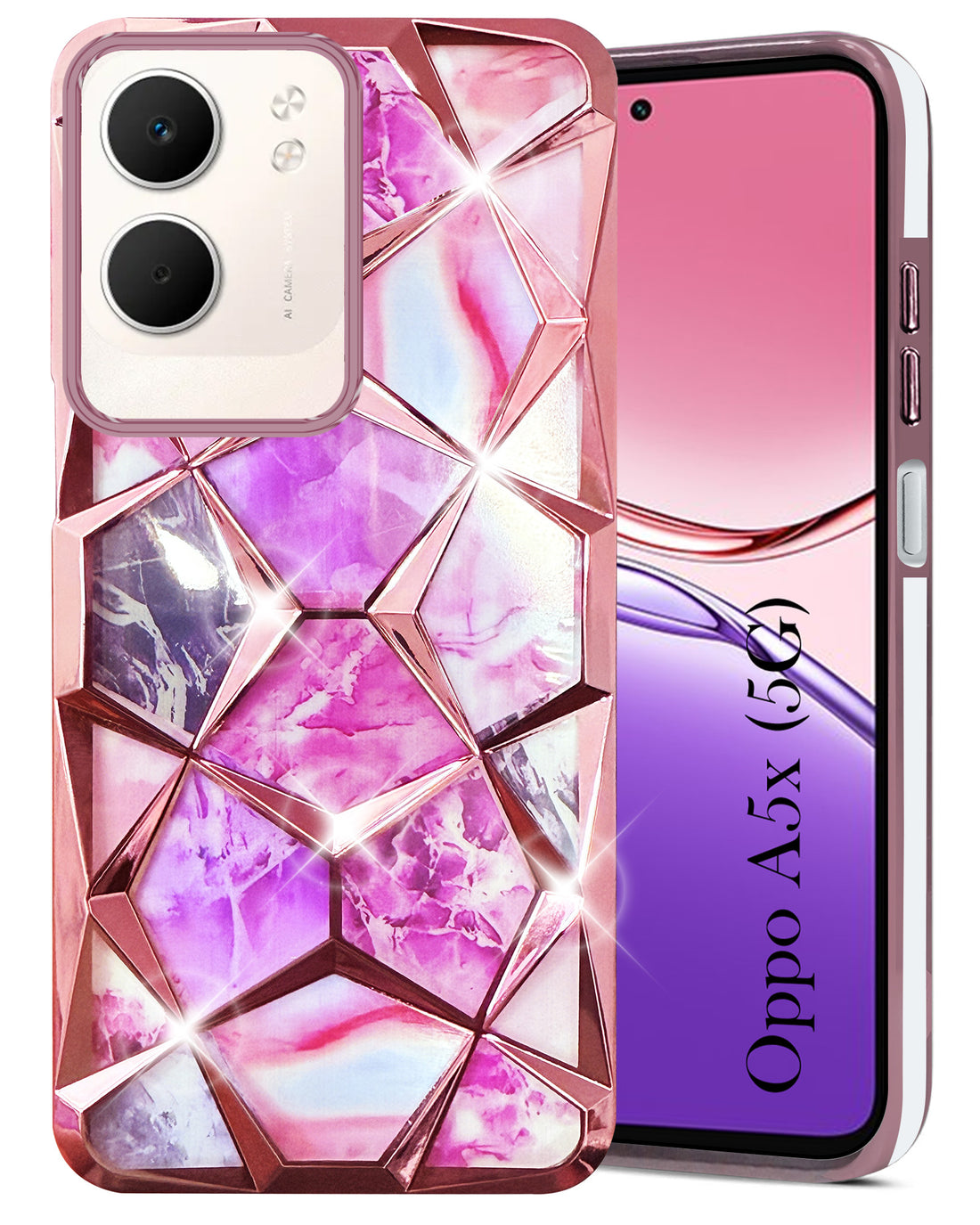 For Oppo A5X 3D Silicone Back Cover Case Compatible (Dual Design Glitter Sparkle and Detachable Diamond Print Case | Soft and Flexible)
