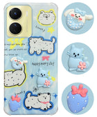 For Vivo Y16 Back Cover Case (3D Cute Cartoons | Hard Back Side Soft | Matte Premium Finish | HD Printing)