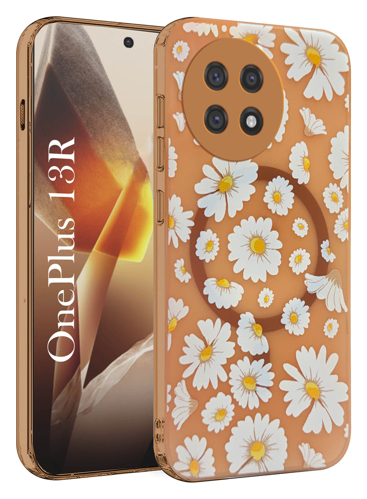 For OnePlus 13R Back Cover Case (Cute Floral Design | Flower Print for Girls | MagSafe Compatible Wireless Charging)