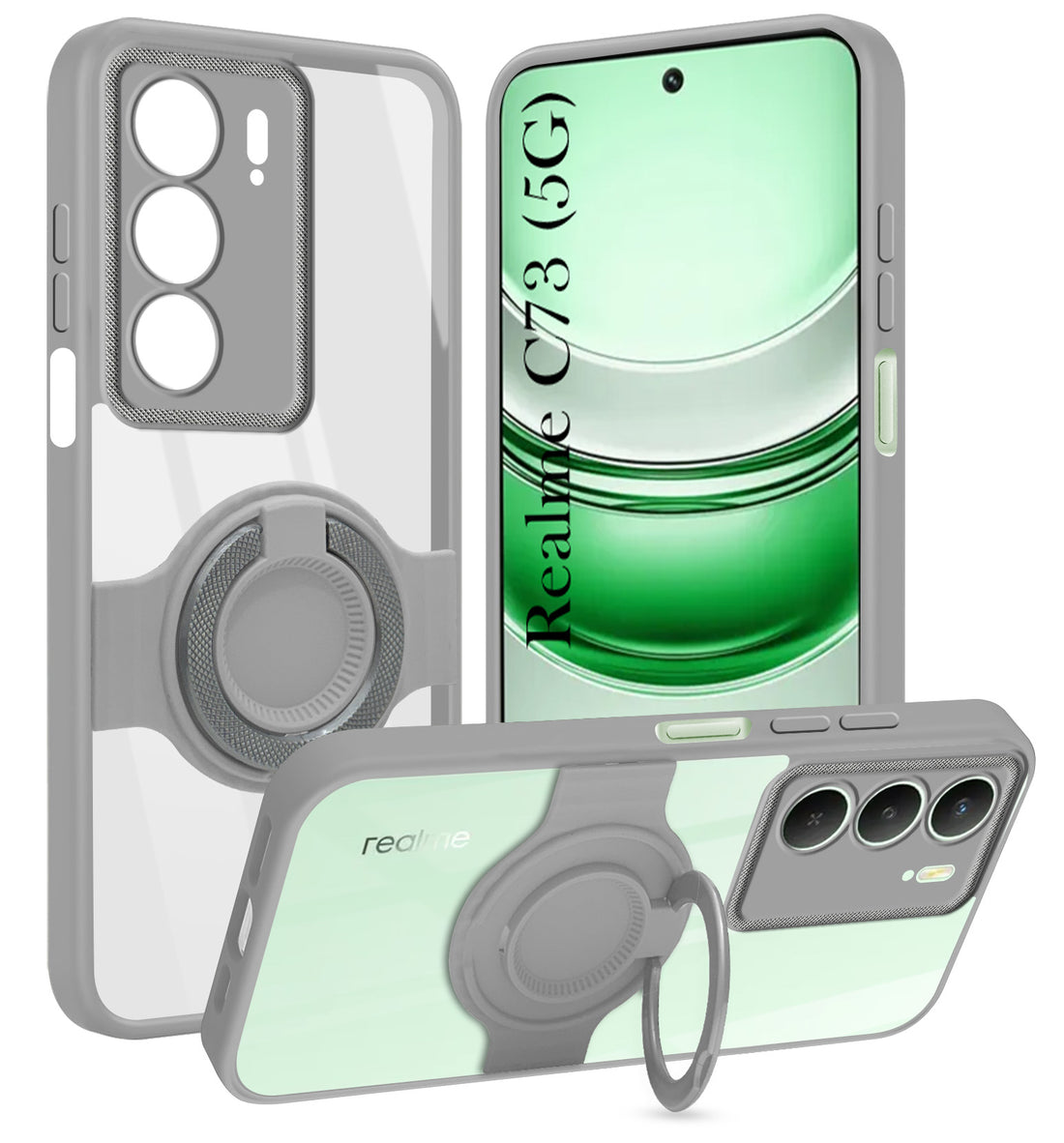 For Realme C73 Back Cover Case with stand (Built-in Ring Holder Kickstand | Lifetime Anti Yellow | Camera Protection)